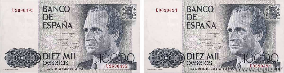 10000 Pesetas Consécutifs ESPAGNE 1985 P.161 SUP+