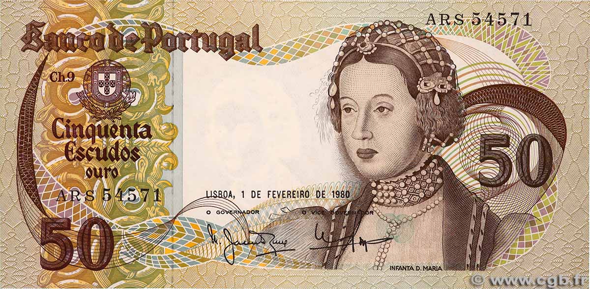 50 Escudos PORTUGAL 1980 P.174b UNC
