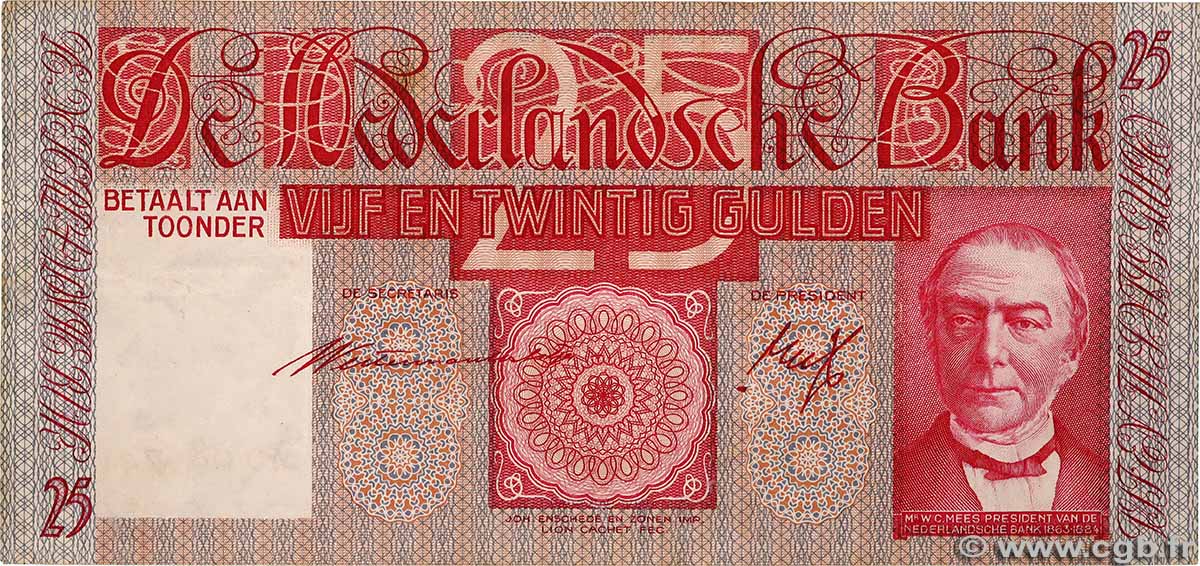 25 Gulden PAESI BASSI 1941 P.050 BB