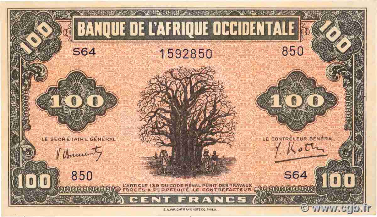 100 Francs AFRIQUE OCCIDENTALE FRANÇAISE (1895-1958) 1942 P.31a pr.NEUF