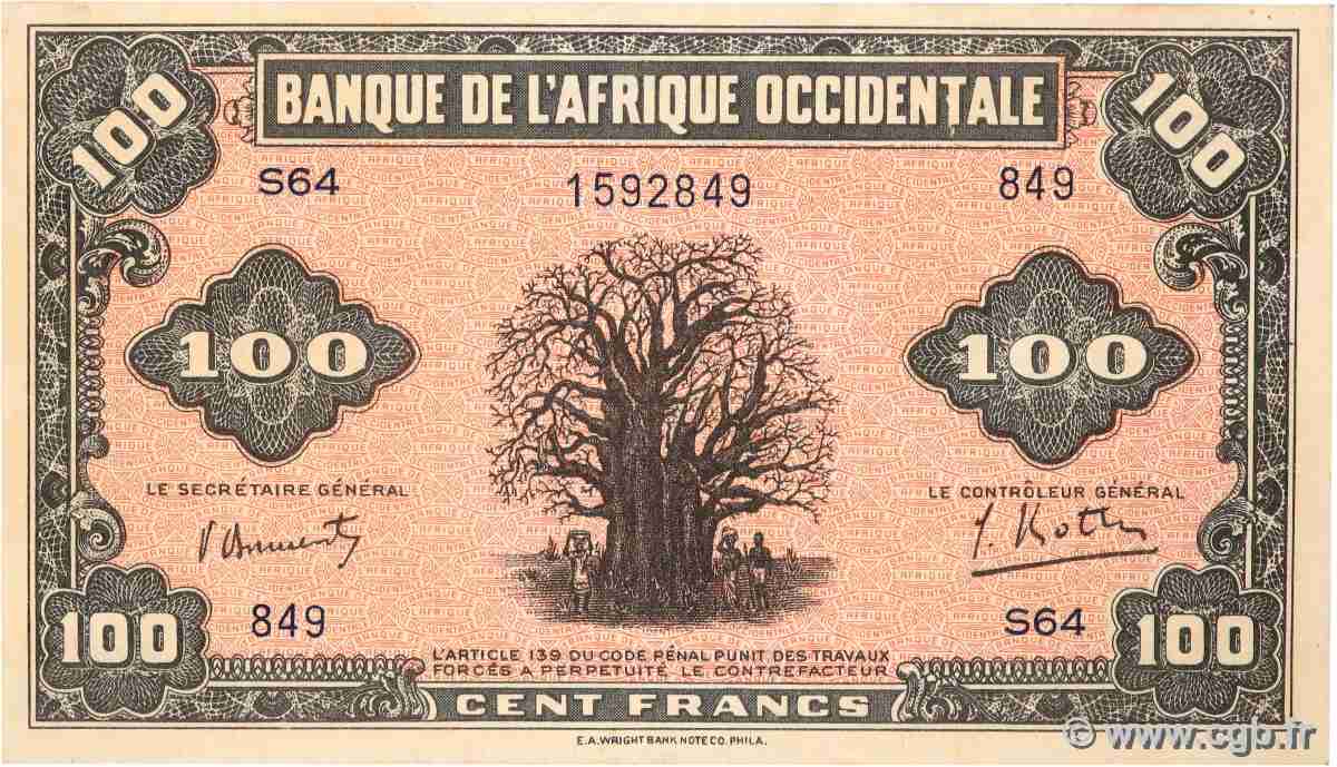 100 Francs AFRIQUE OCCIDENTALE FRANÇAISE (1895-1958) 1942 P.31a pr.NEUF