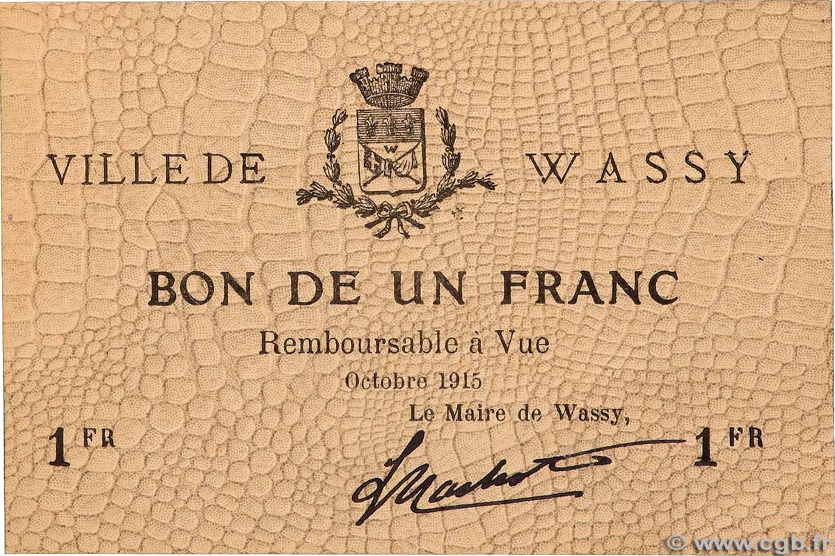1 Franc FRANCE regionalismo e varie Wassy 1915 JP.52-34 AU