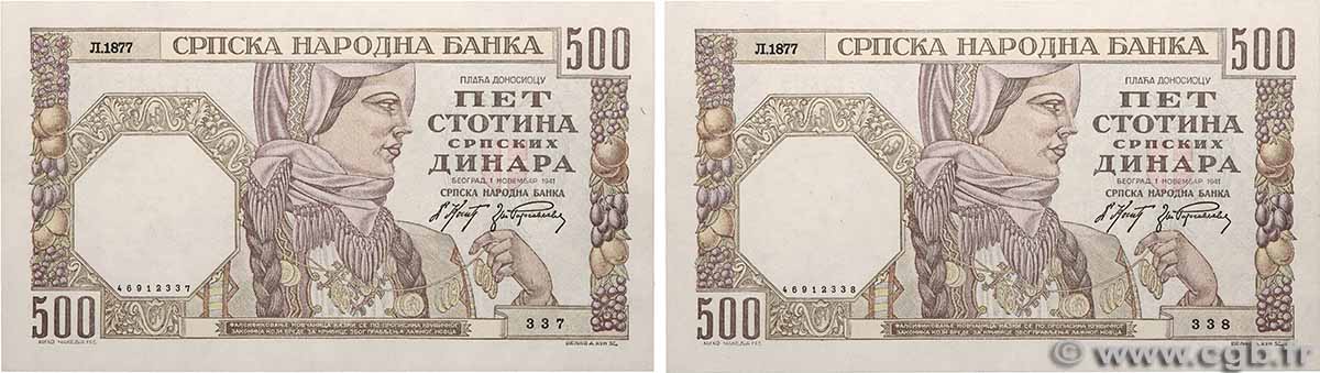 500 Dinara Consécutifs SERBIEN 1941 P.27b fST+