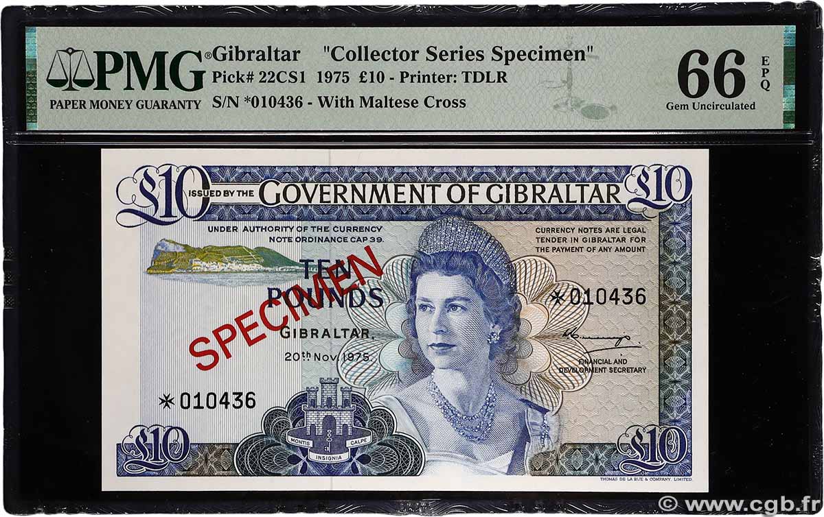 10 Pounds Spécimen GIBRALTAR 1975 P.CS1 ST