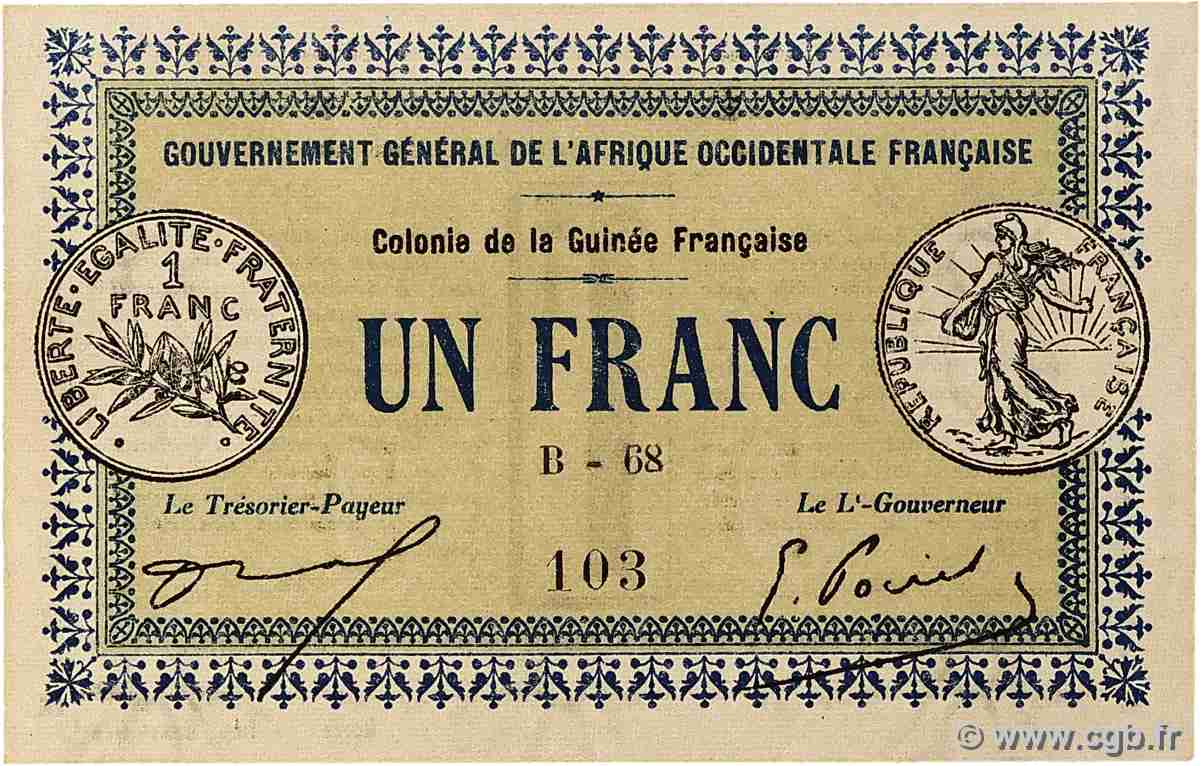 1 Franc GUINEA 1917 P.02a UNC-