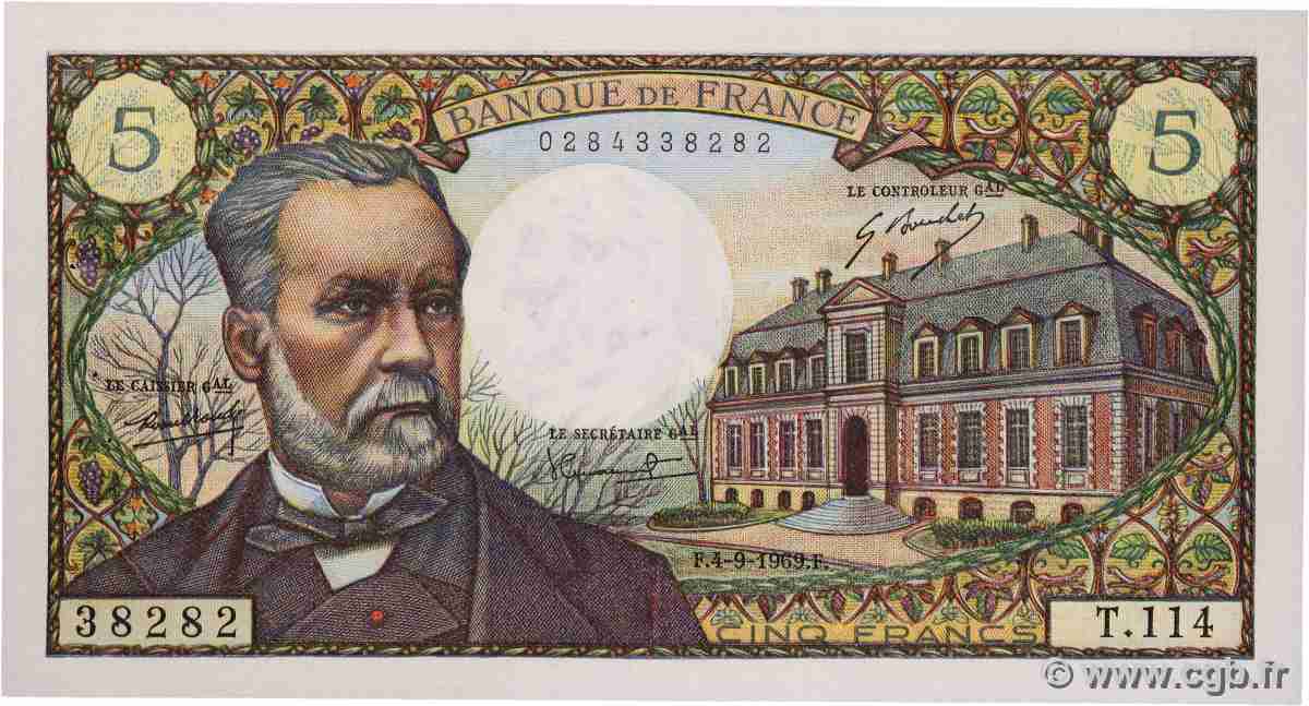 5 Francs PASTEUR FRANCIA 1969 F.61.11 q.AU