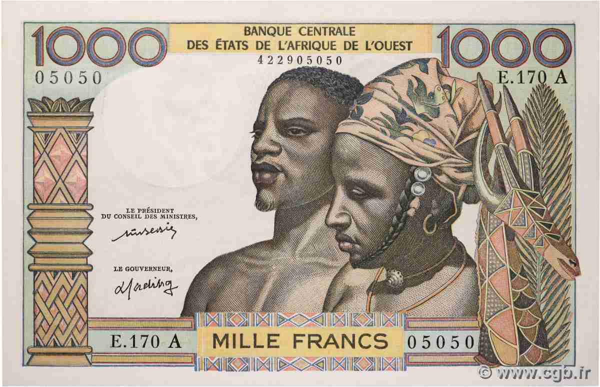 1000 Francs Numéro radar ÉTATS DE L AFRIQUE DE L OUEST 1977 P.103Al pr.NEUF