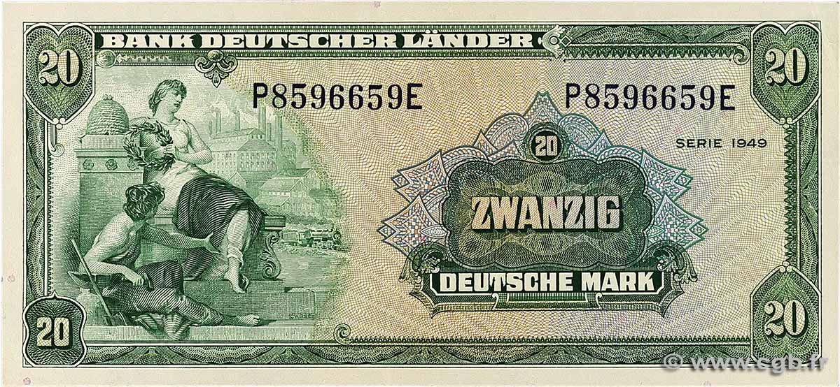 20 Deutsche Mark GERMAN FEDERAL REPUBLIC 1949 P.17a XF+