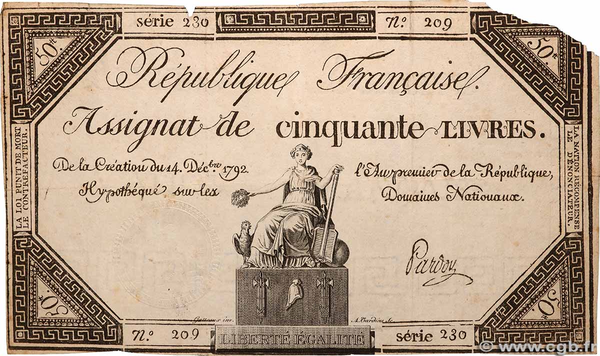 50 Livres FRANCIA 1792 Ass.39a q.BB