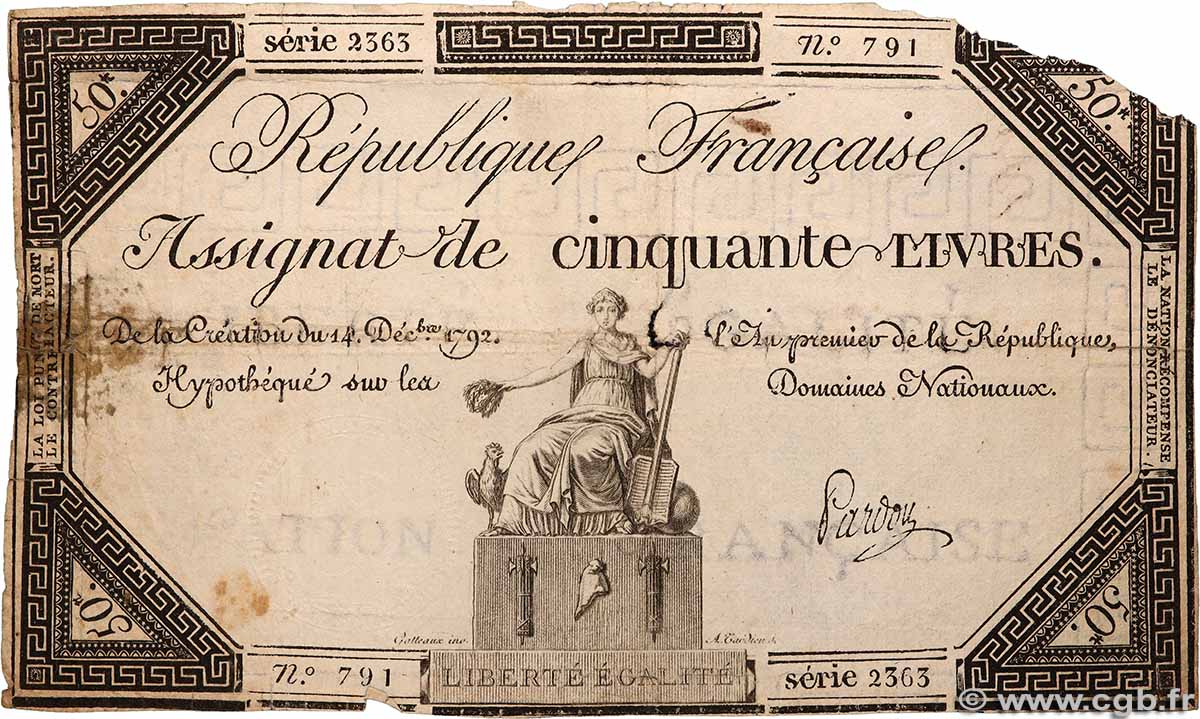 50 Livres FRANCE 1792 Ass.39a G