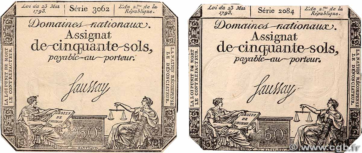 50 Sols variété Lot FRANCE 1793 Ass.42b XF-
