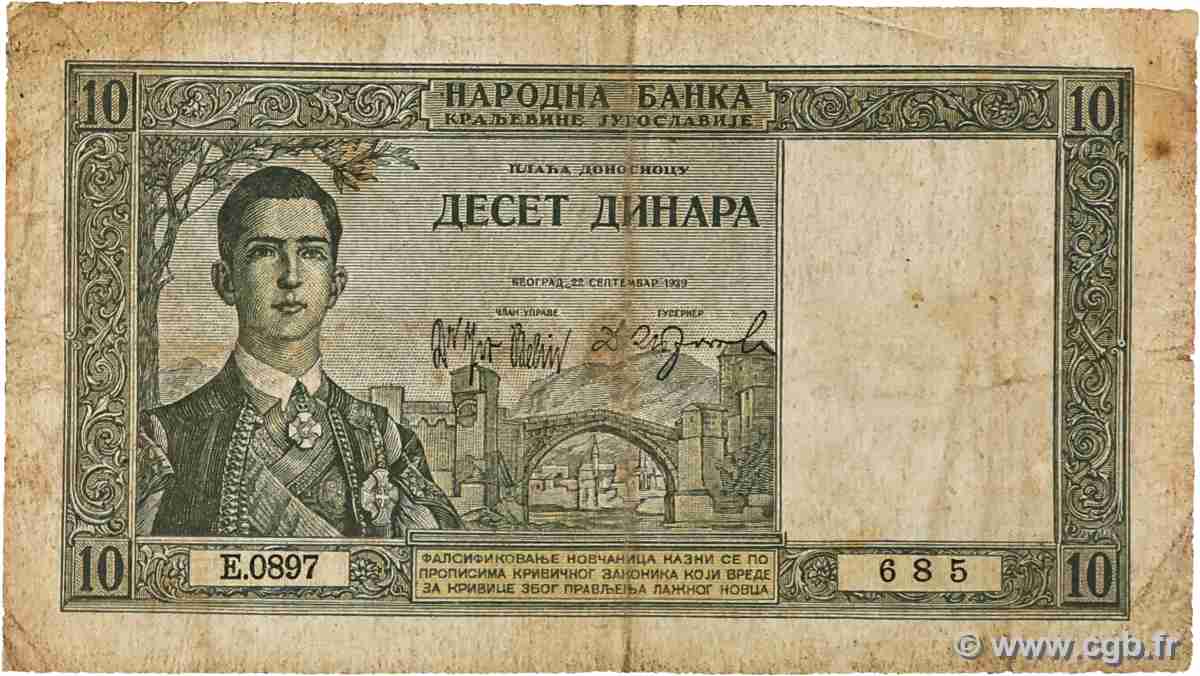 10 Dinara YUGOSLAVIA 1939 P.035 VG