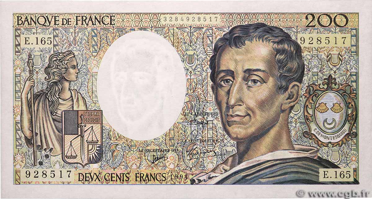 200 Francs MONTESQUIEU Modifié FRANCIA 1994 F.70/2.01 q.FDC