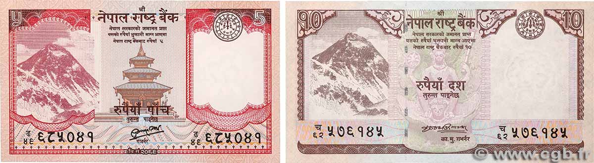 5 et 10 Rupees Lot NEPAL 2017 P.77 ST