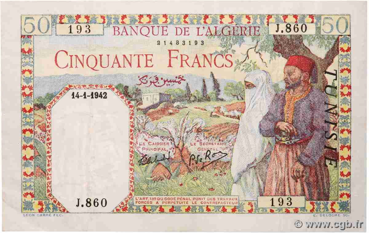 50 Francs TUNESIEN 1942 P.12a fVZ