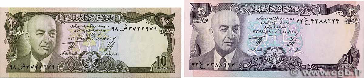 10 et 20 Afghanis AFGHANISTAN 1975 P.047b et P.048c ST