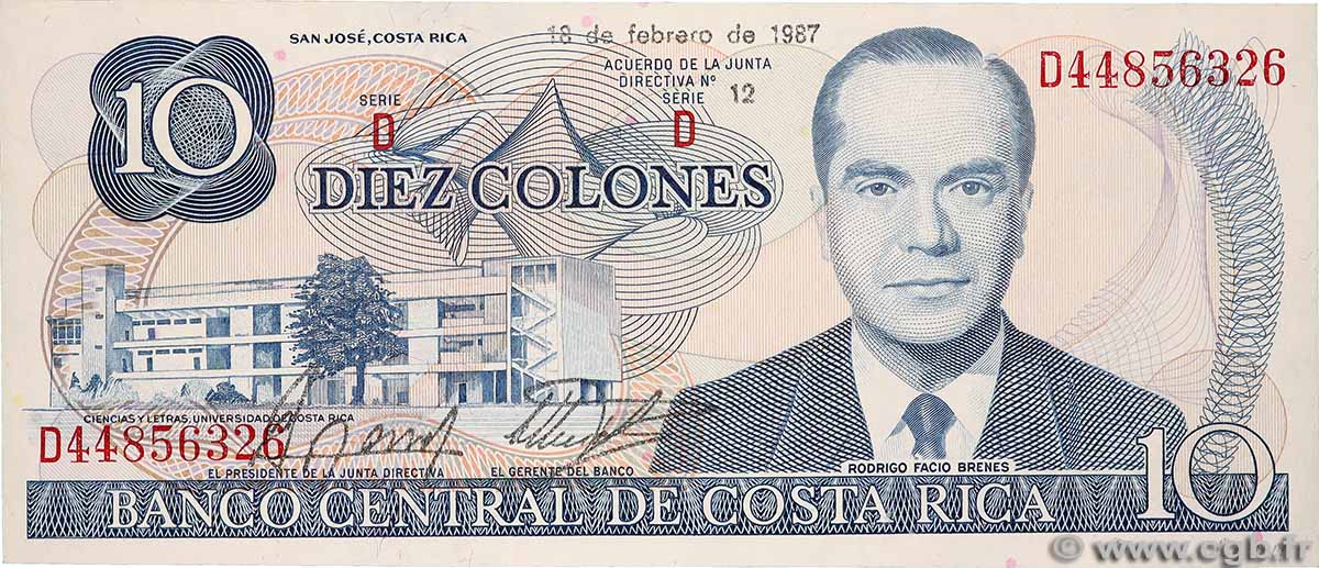 10 Colones COSTA RICA 1987 P.237b FDC