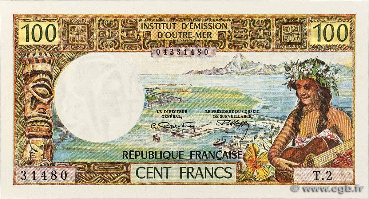 100 Francs TAHITI 1973 P.24b fST+