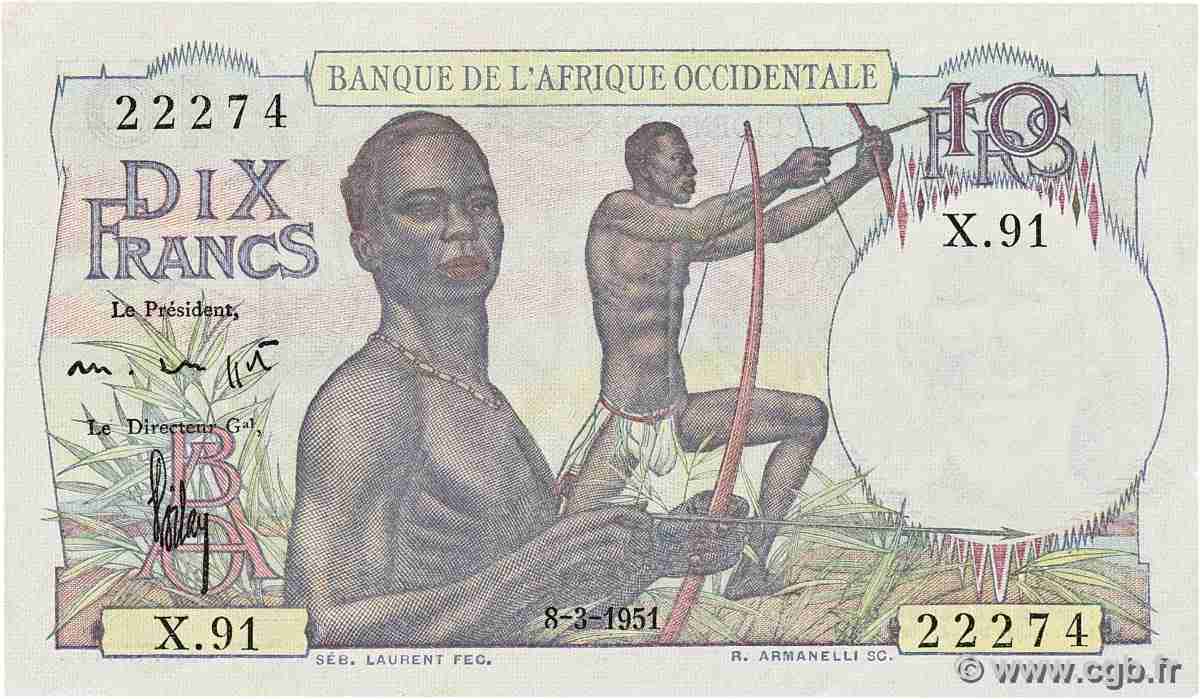 10 Francs FRENCH WEST AFRICA 1951 P.37 MBC+