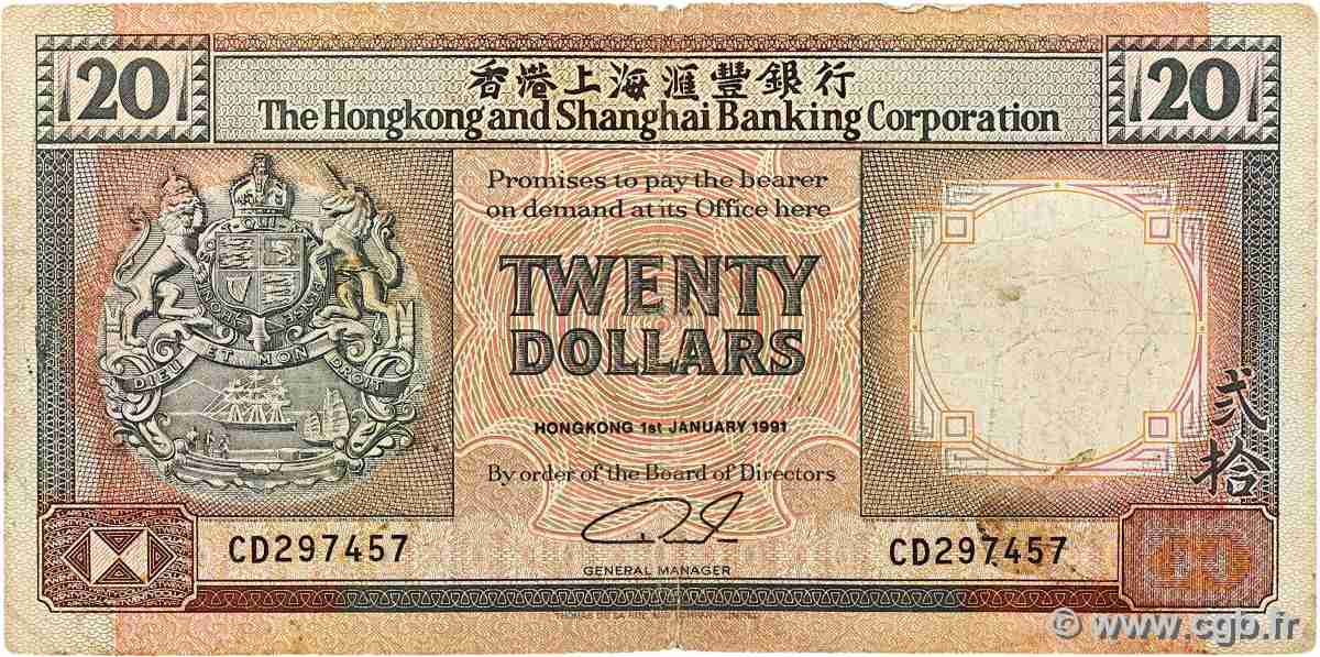 20 Dollars HONG KONG 1991 P.197b B+
