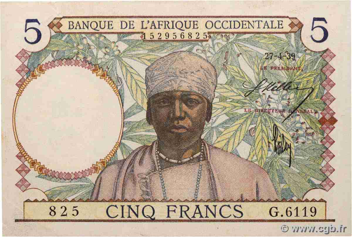 5 Francs FRENCH WEST AFRICA 1939 P.21 VZ