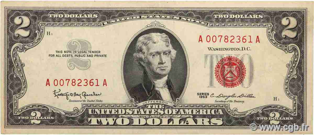 2 Dollars STATI UNITI D AMERICA 1963 P.382a q.SPL