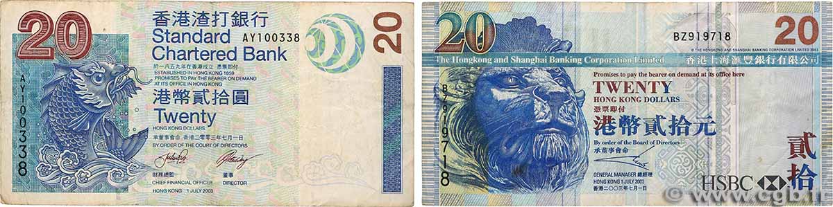 20 Dollars HONG KONG 2003 P.207a et P.291 F