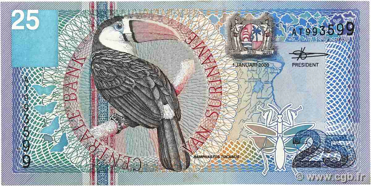 25 Gulden SURINAM 2000 P.148 MBC+