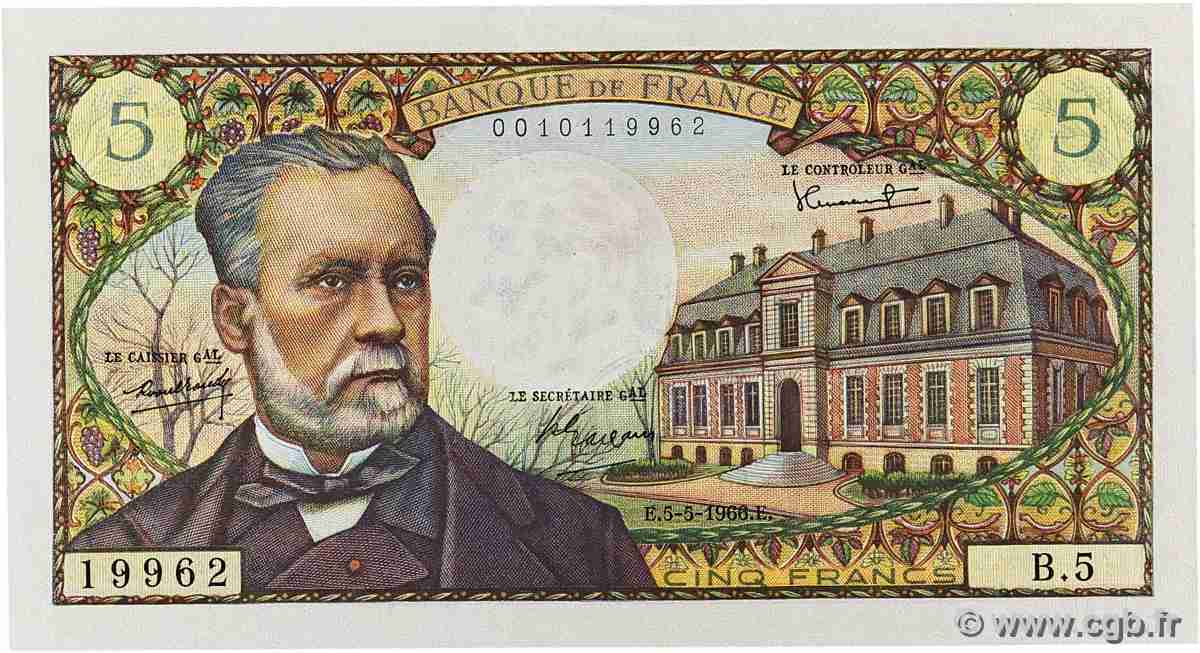 5 Francs PASTEUR FRANCE 1966 F.61.01 UNC-