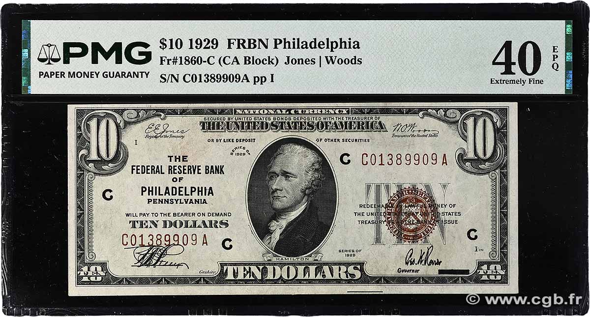 10 Dollars UNITED STATES OF AMERICA Philadelphie 1929 P.396C VF+