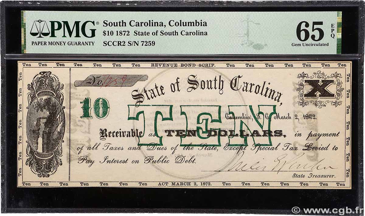 10 Dollars Non émis ESTADOS UNIDOS DE AMÉRICA 1872 P.- FDC