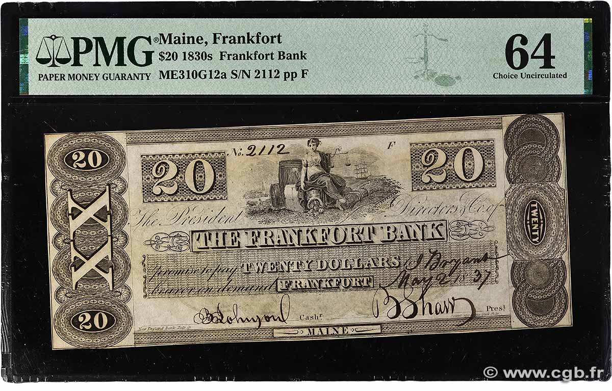 20 Dollars UNITED STATES OF AMERICA Frankfort 1837 P.- UNC-