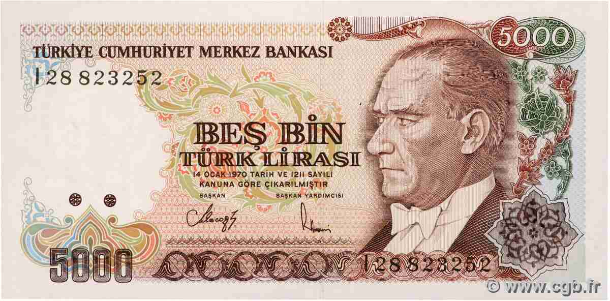 5000 Lira TURCHIA 1990 P.198 SPL