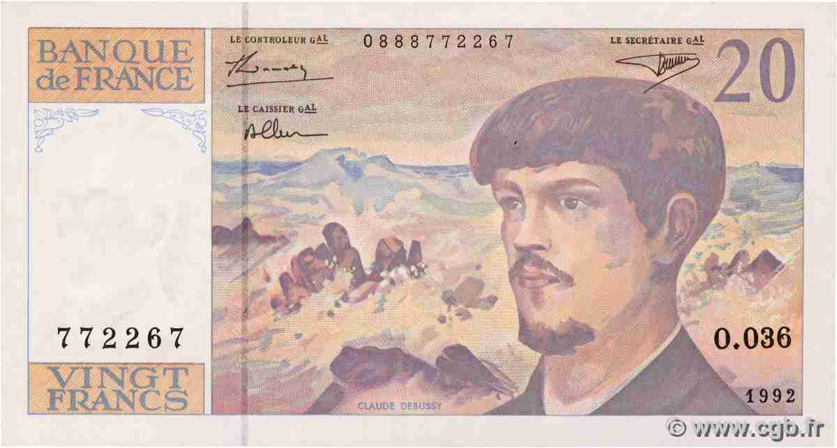 20 Francs DEBUSSY à fil de sécurité FRANCIA 1992 F.66bis.03 SPL