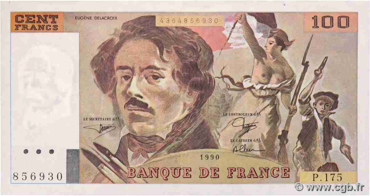 100 Francs DELACROIX imprimé en continu FRANCIA 1990 F.69bis.02c BB
