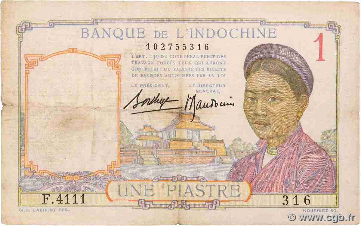1 Piastre INDOCINA FRANCESE 1946 P.054b q.BB