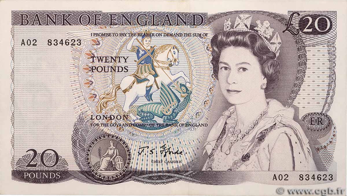 20 Pounds ENGLAND 1970 P.380a XF