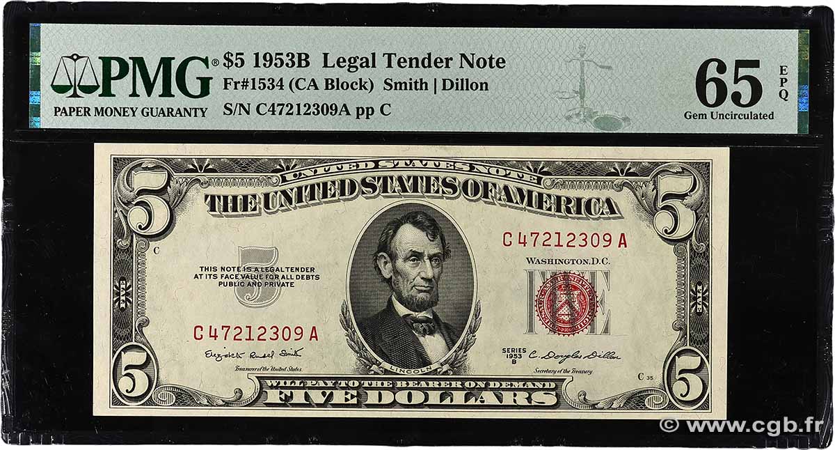 5 Dollars UNITED STATES OF AMERICA 1953 P.381b UNC