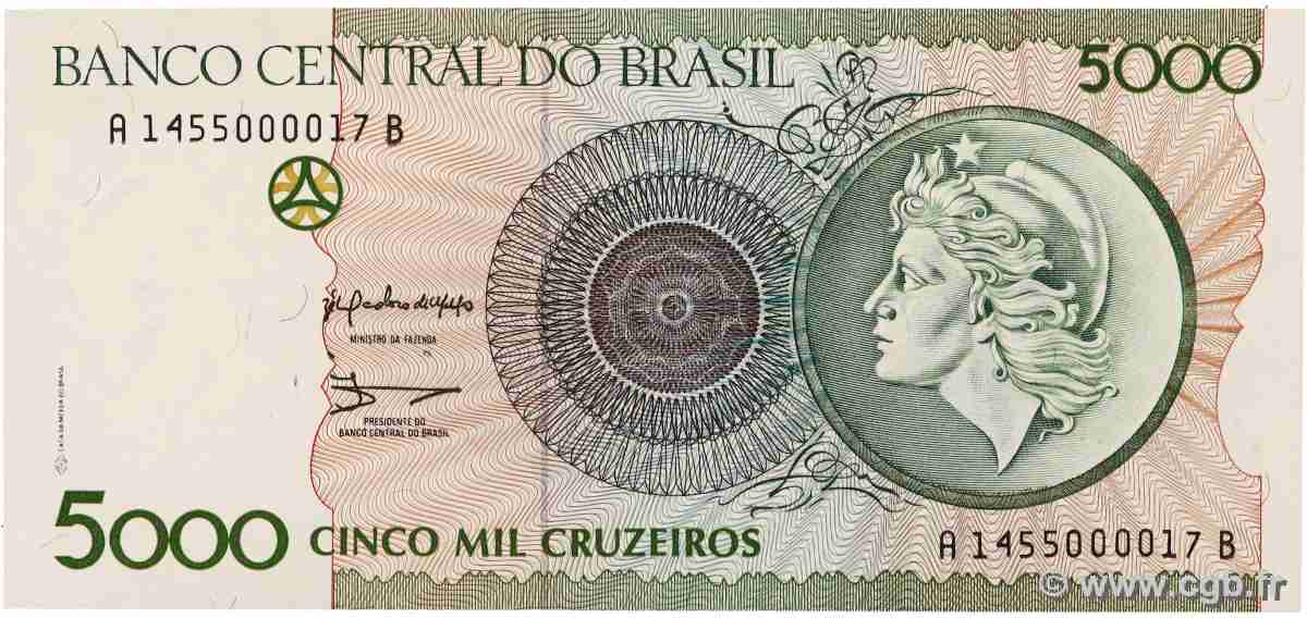 5000 Cruzeiros BRAZIL 1990 P.227a UNC
