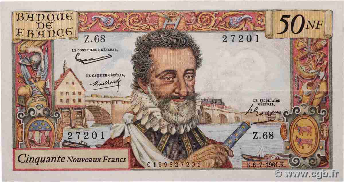50 Nouveaux Francs HENRI IV FRANCE 1961 F.58.06 XF-