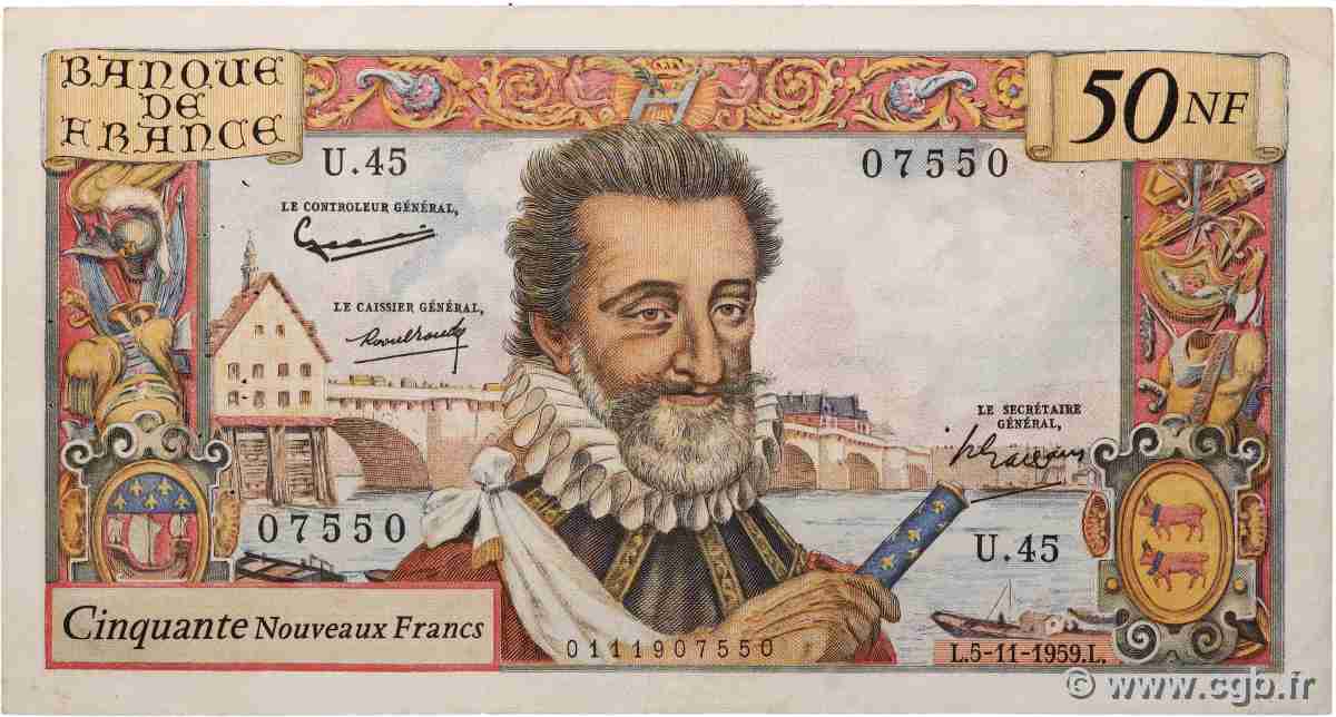 50 Nouveaux Francs HENRI IV FRANCE 1959 F.58.04 VF