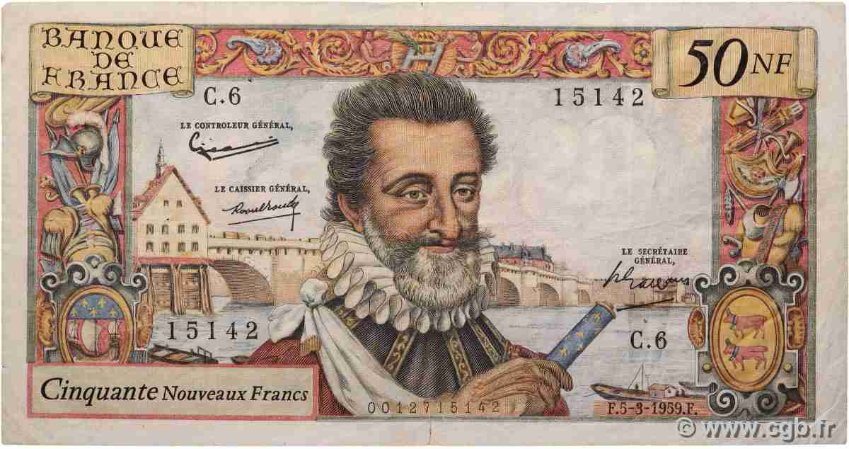 50 Nouveaux Francs HENRI IV FRANCE 1959 F.58.01 TB