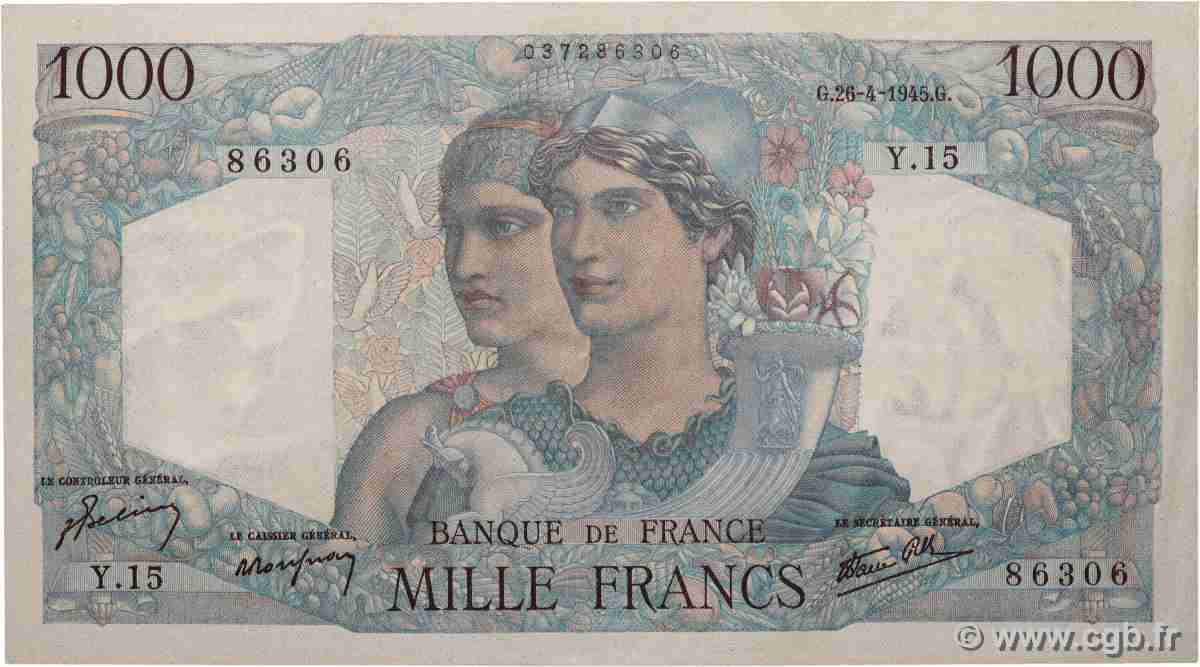 1000 Francs MINERVE ET HERCULE FRANCE 1945 F.41.02 SUP+