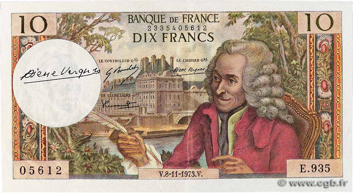 10 Francs VOLTAIRE FRANCE 1973 F.62.64 TTB+