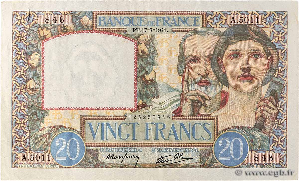 20 Francs TRAVAIL ET SCIENCE FRANCE 1941 F.12.16 TTB
