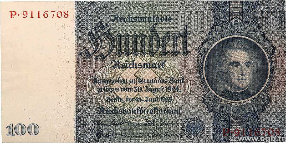 100 Reichsmark GERMANY 1935 P.183a XF