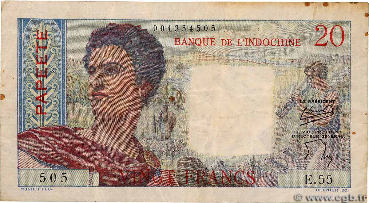 20 Francs TAHITI 1951 P.21b pr.TB