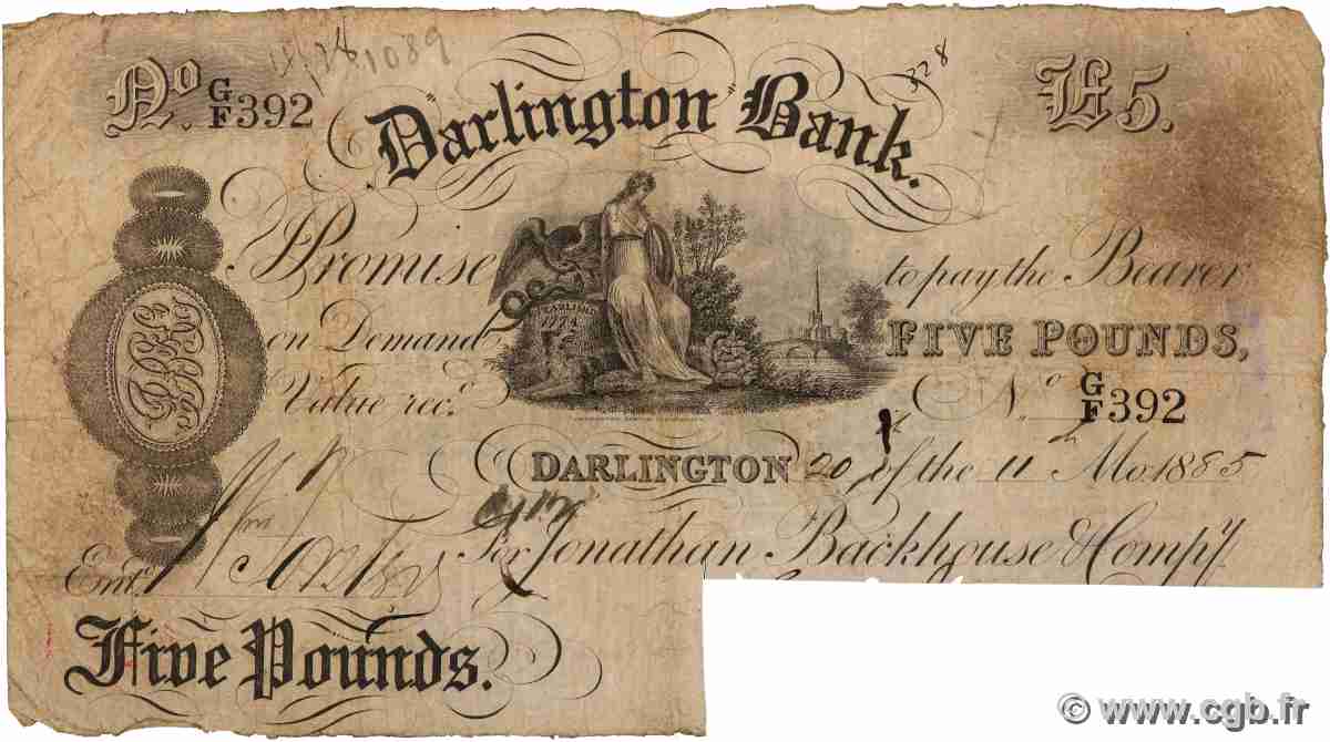 5 Pounds Annulé ENGLAND Darlington 1870 G.0930C G