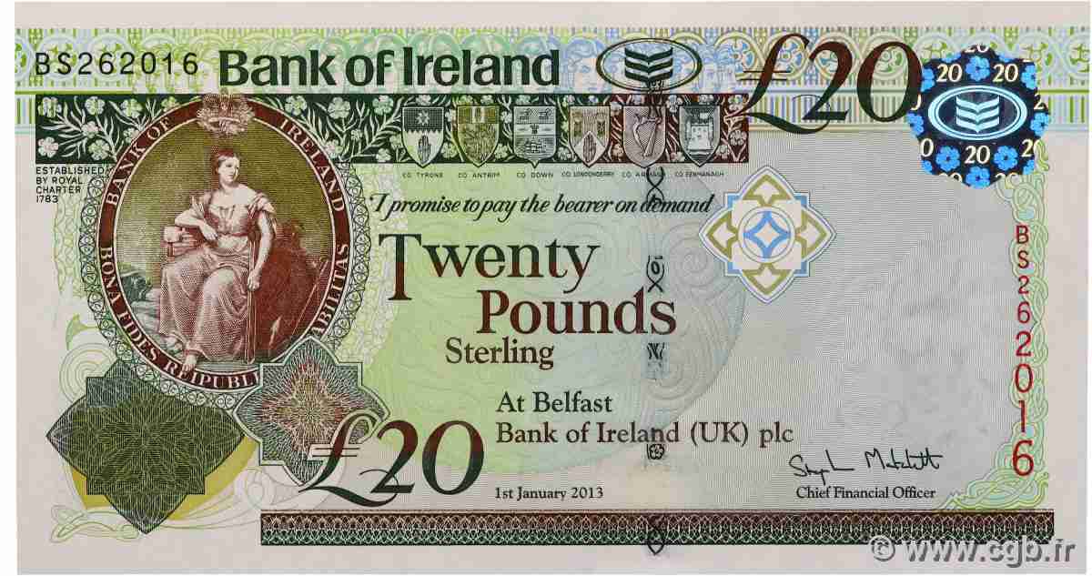 20 Pounds NORTHERN IRELAND 2013 P.088a UNC-