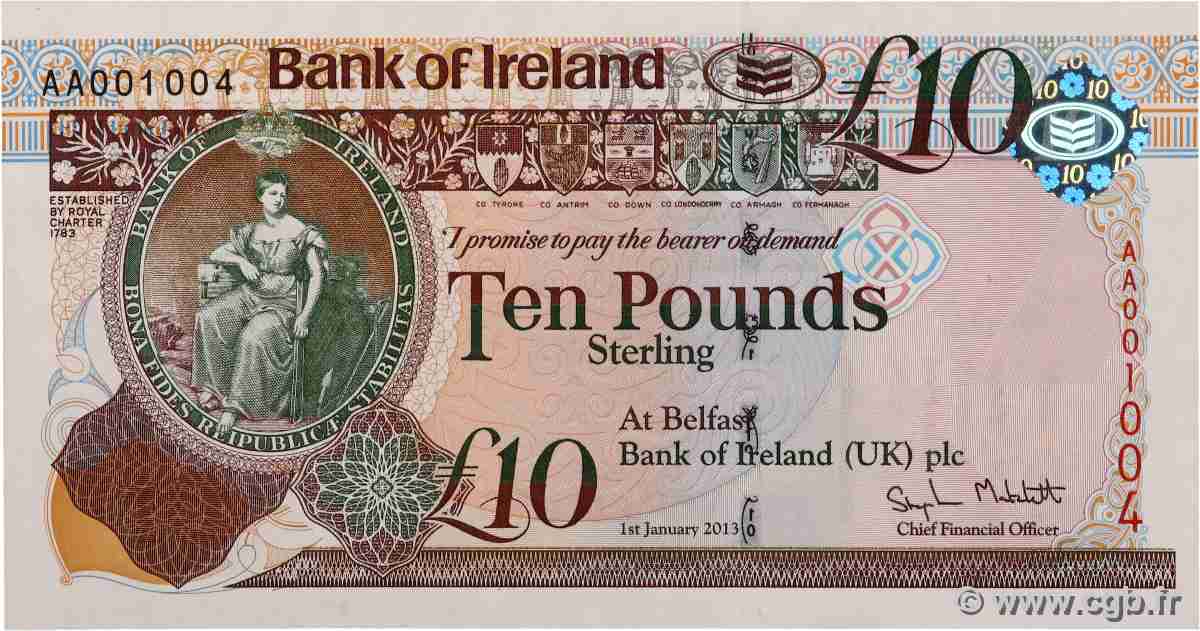 10 Pounds Petit numéro IRLANDE DU NORD 2013 P.087 pr.NEUF